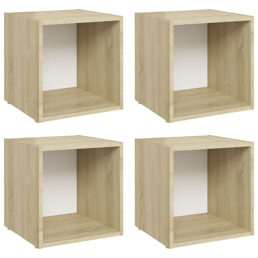 vidaXL TV Cabinets 4 pcs White and Sonoma Oak 37x35x37 cm Engineered Wood