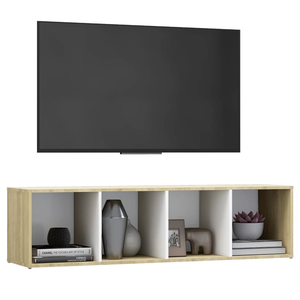 vidaXL TV Cabinet White and Sonoma Oak 142.5x35x36.5 cm Engineered Wood