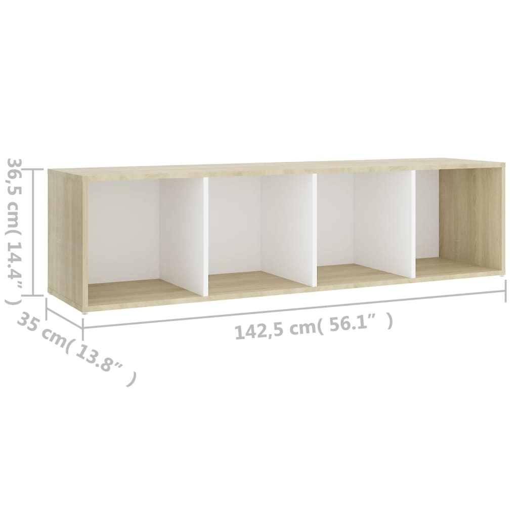 vidaXL TV Cabinet White and Sonoma Oak 142.5x35x36.5 cm Engineered Wood