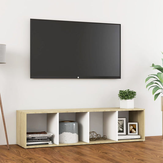 vidaXL TV Cabinet White and Sonoma Oak 142.5x35x36.5 cm Engineered Wood