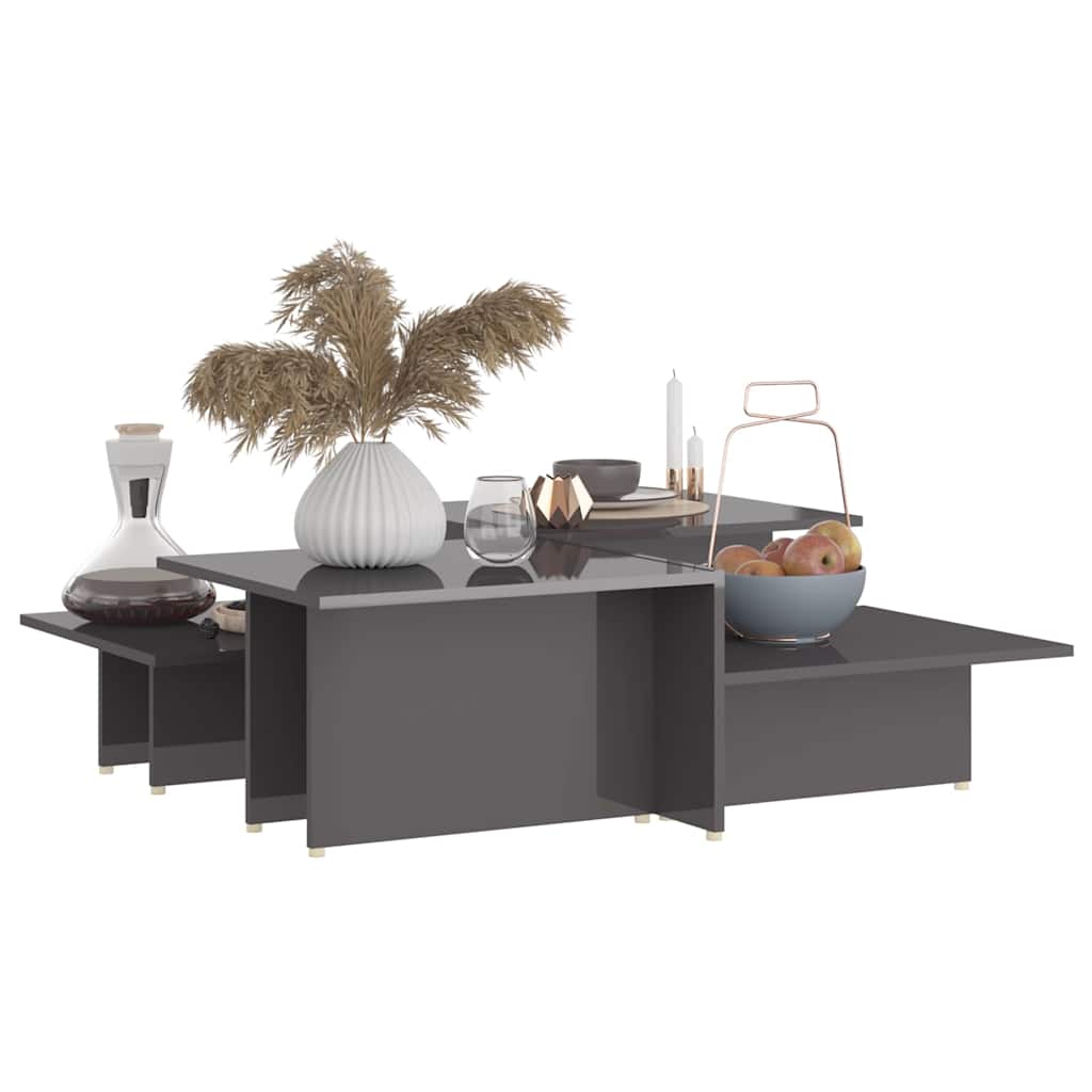 805578 vidaXL Coffee Tables 2 pcs High Gloss Grey 111,5x50x33 cm Engineered Wood
