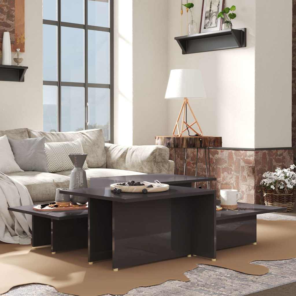 805578 vidaXL Coffee Tables 2 pcs High Gloss Grey 111,5x50x33 cm Engineered Wood