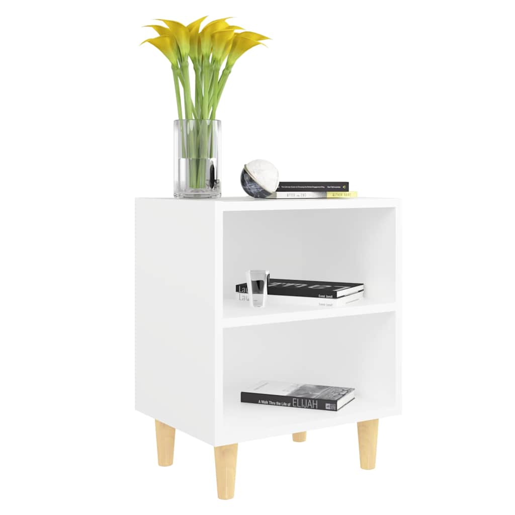 805779 vidaXL Bed Cabinet with Solid Wood Legs White 40x30x50 cm