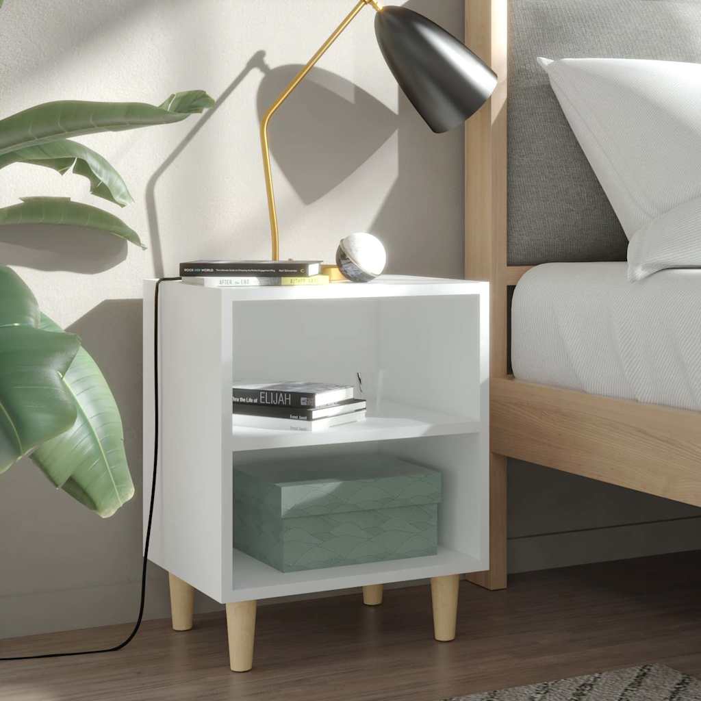 805779 vidaXL Bed Cabinet with Solid Wood Legs White 40x30x50 cm