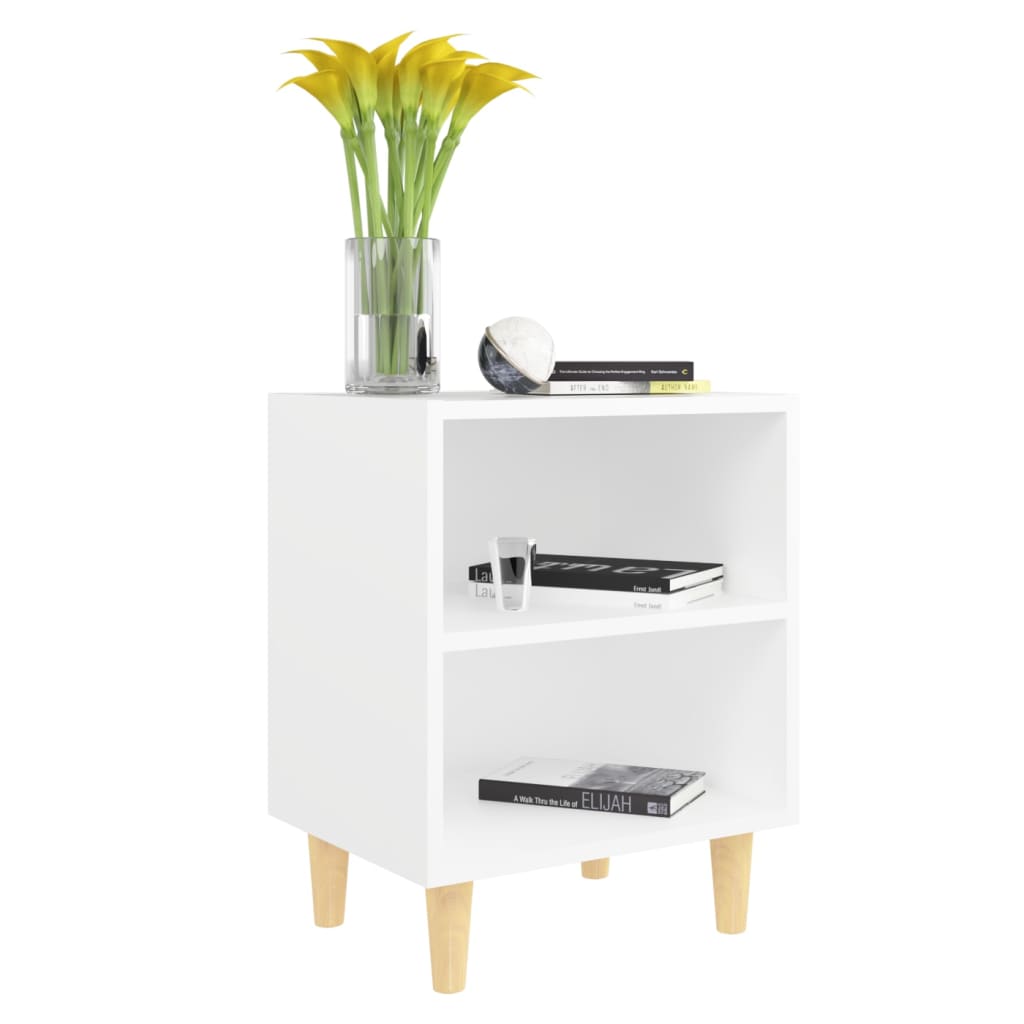 805780 vidaXL Bed Cabinets with Solid Wood Legs 2 pcs White 40x30x50 cm