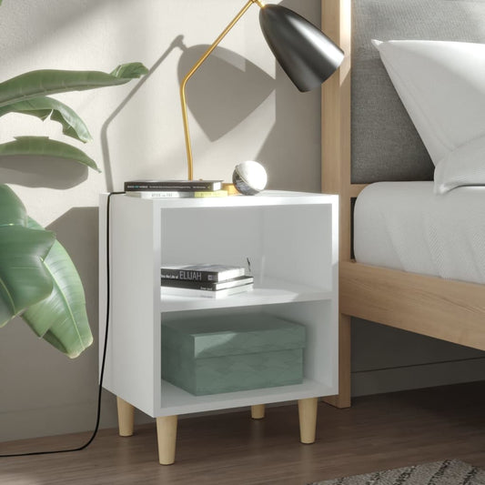 805780 vidaXL Bed Cabinets with Solid Wood Legs 2 pcs White 40x30x50 cm
