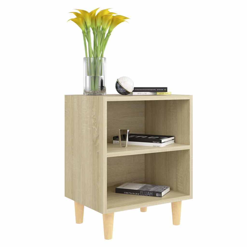 805785 vidaXL Bed Cabinet with Solid Wood Legs Sonoma Oak 40x30x50 cm