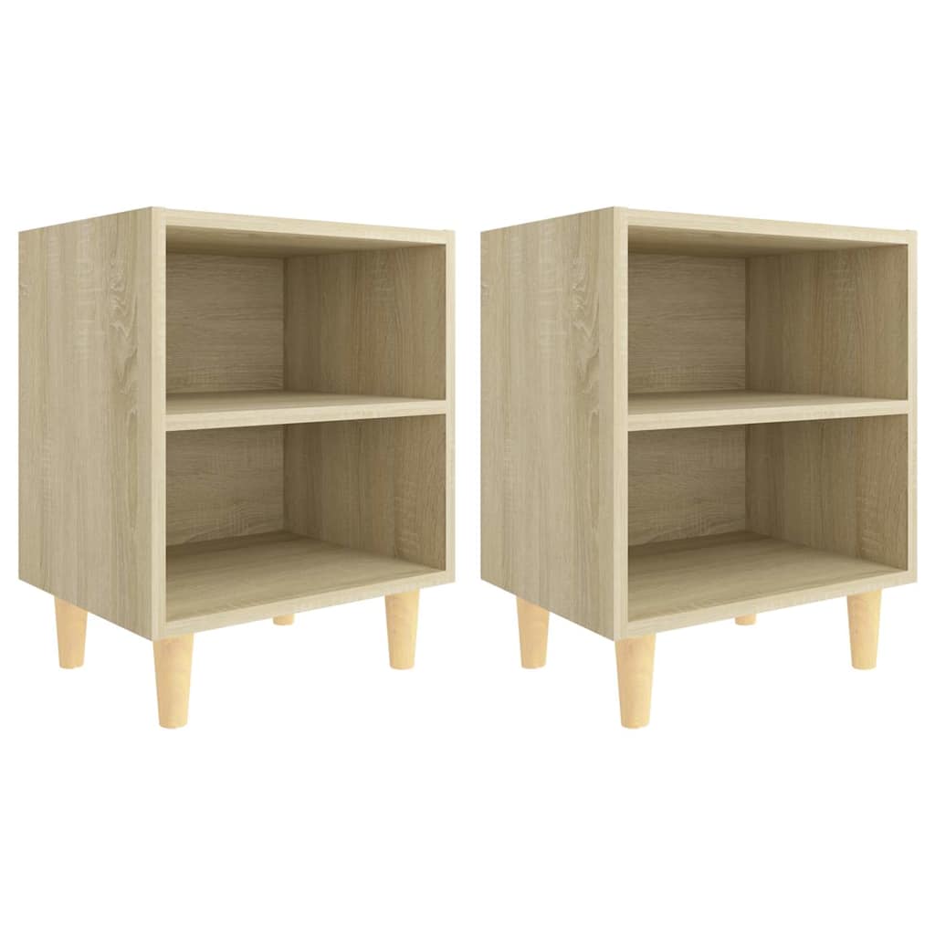 805786 vidaXL Bed Cabinets with Solid Wood Legs 2 pcs Sonoma Oak 40x30x50 cm