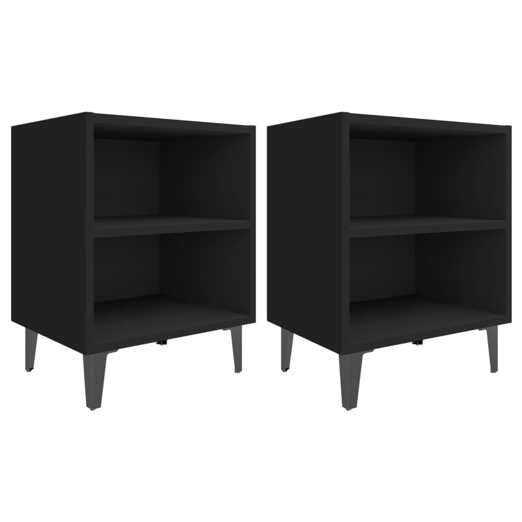 vidaXL Bed Cabinets with Metal Legs 2 pcs Black 40x30x50 cm