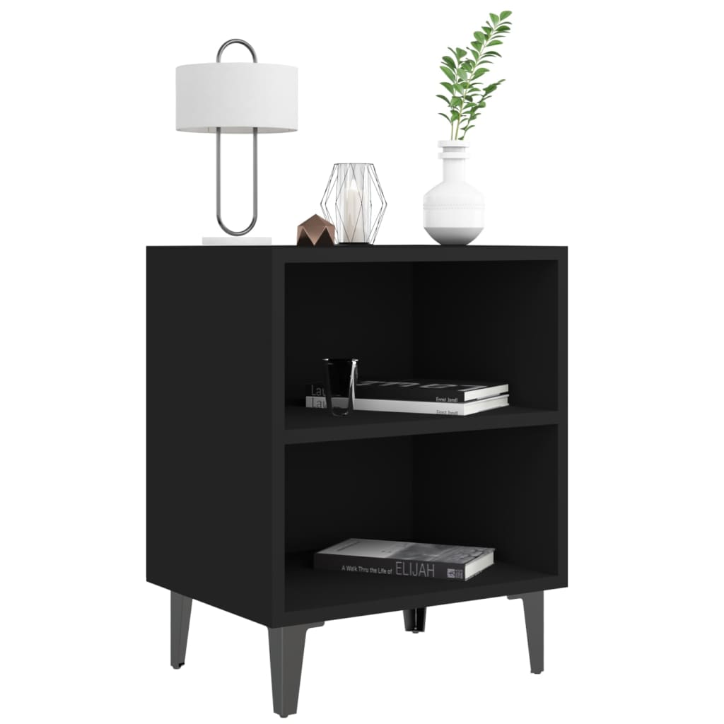 vidaXL Bed Cabinets with Metal Legs 2 pcs Black 40x30x50 cm