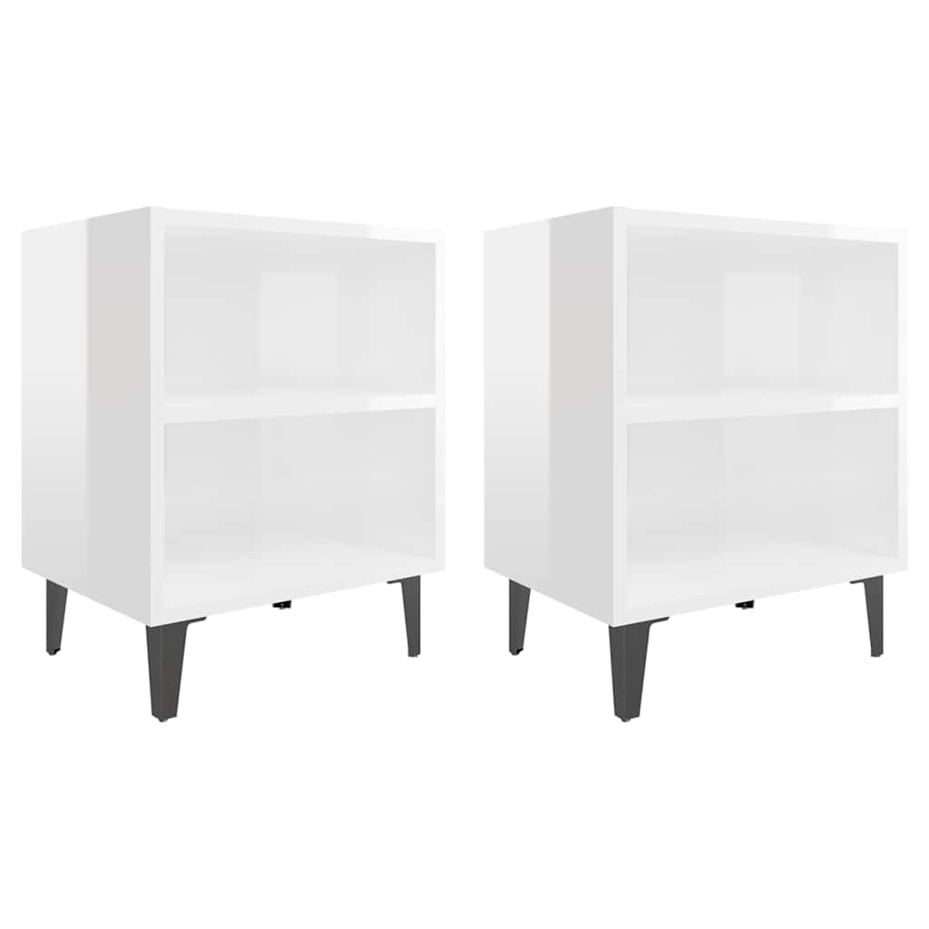 Bed Cabinets with Metal Legs 2 pcs High Gloss White 40x30x50 cm