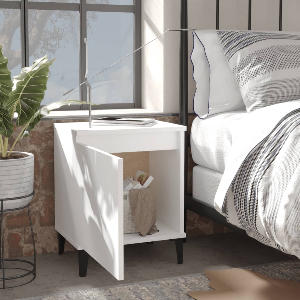 805834 vidaXL Bed Cabinets with Metal Legs White 40x30x50 cm