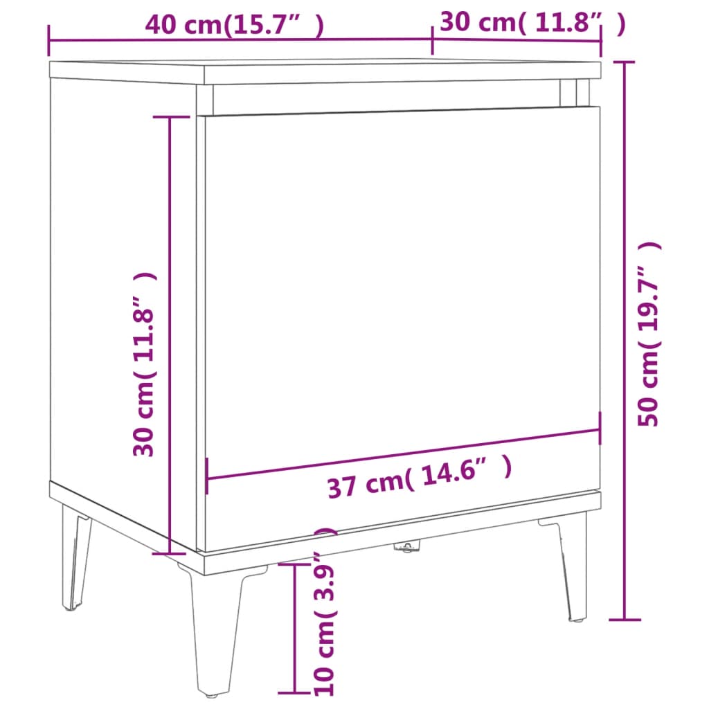 805834 vidaXL Bed Cabinets with Metal Legs White 40x30x50 cm