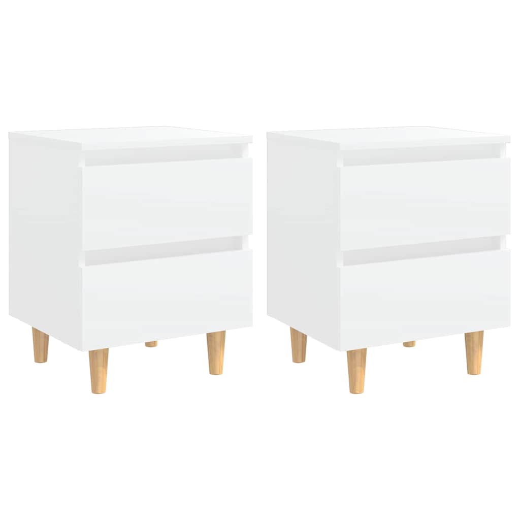 805852 vidaXL Bed Cabinets with Solid Pinewood Legs 2 pcs White 40x35x50 cm