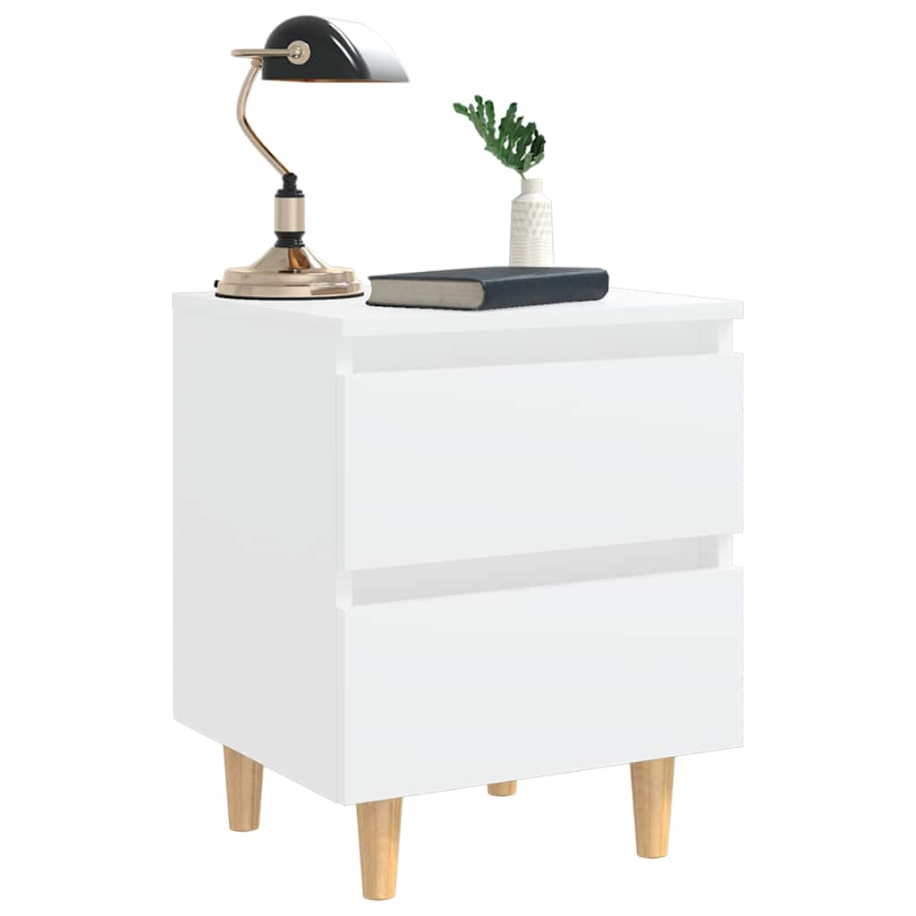 805852 vidaXL Bed Cabinets with Solid Pinewood Legs 2 pcs White 40x35x50 cm