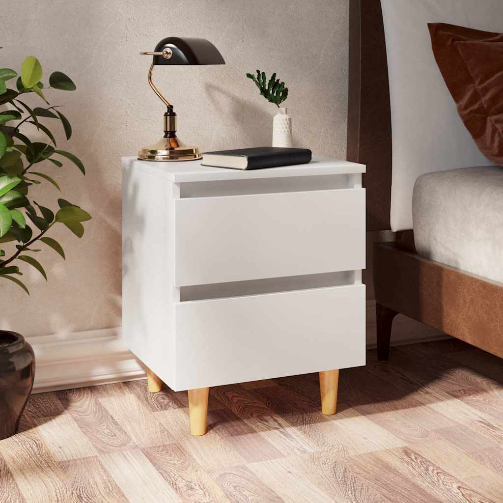 805852 vidaXL Bed Cabinets with Solid Pinewood Legs 2 pcs White 40x35x50 cm