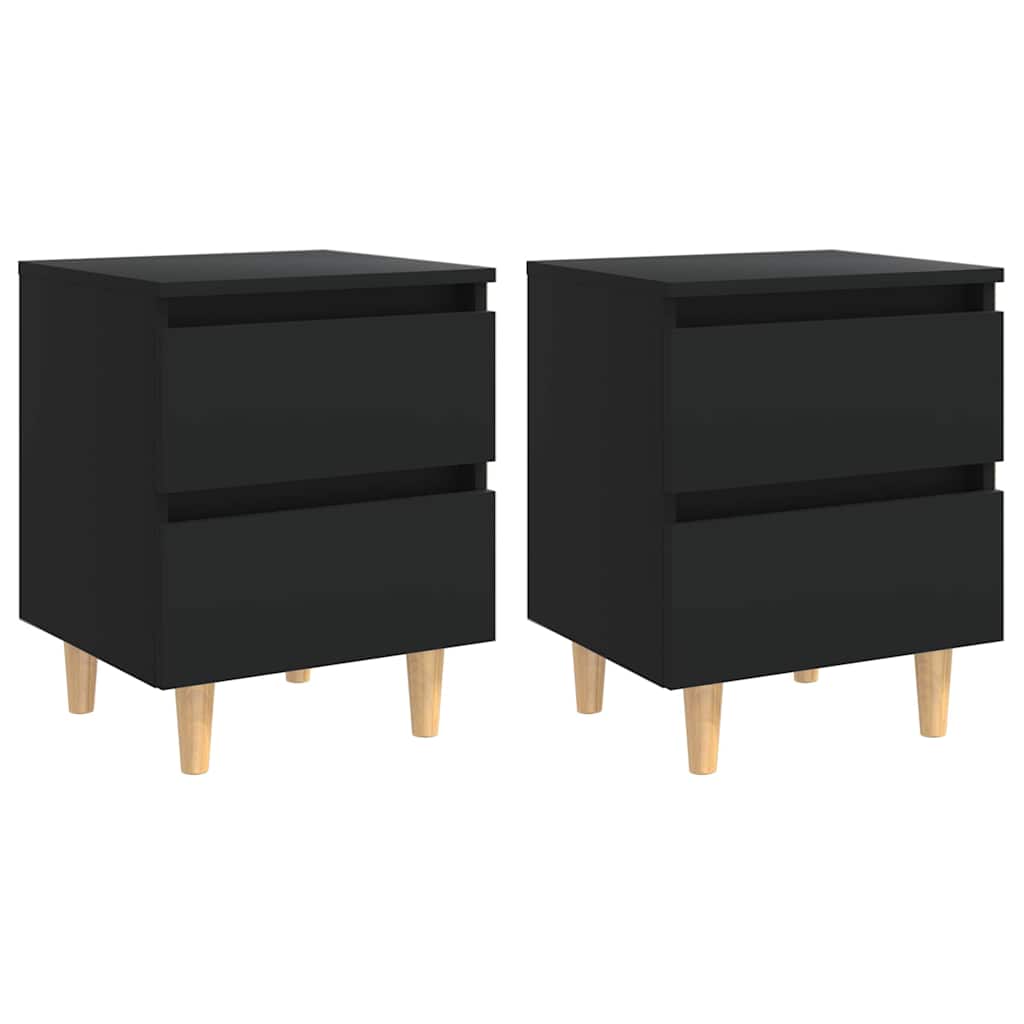 805854 vidaXL Bed Cabinets with Solid Pinewood Legs 2 pcs Black 40x35x50 cm