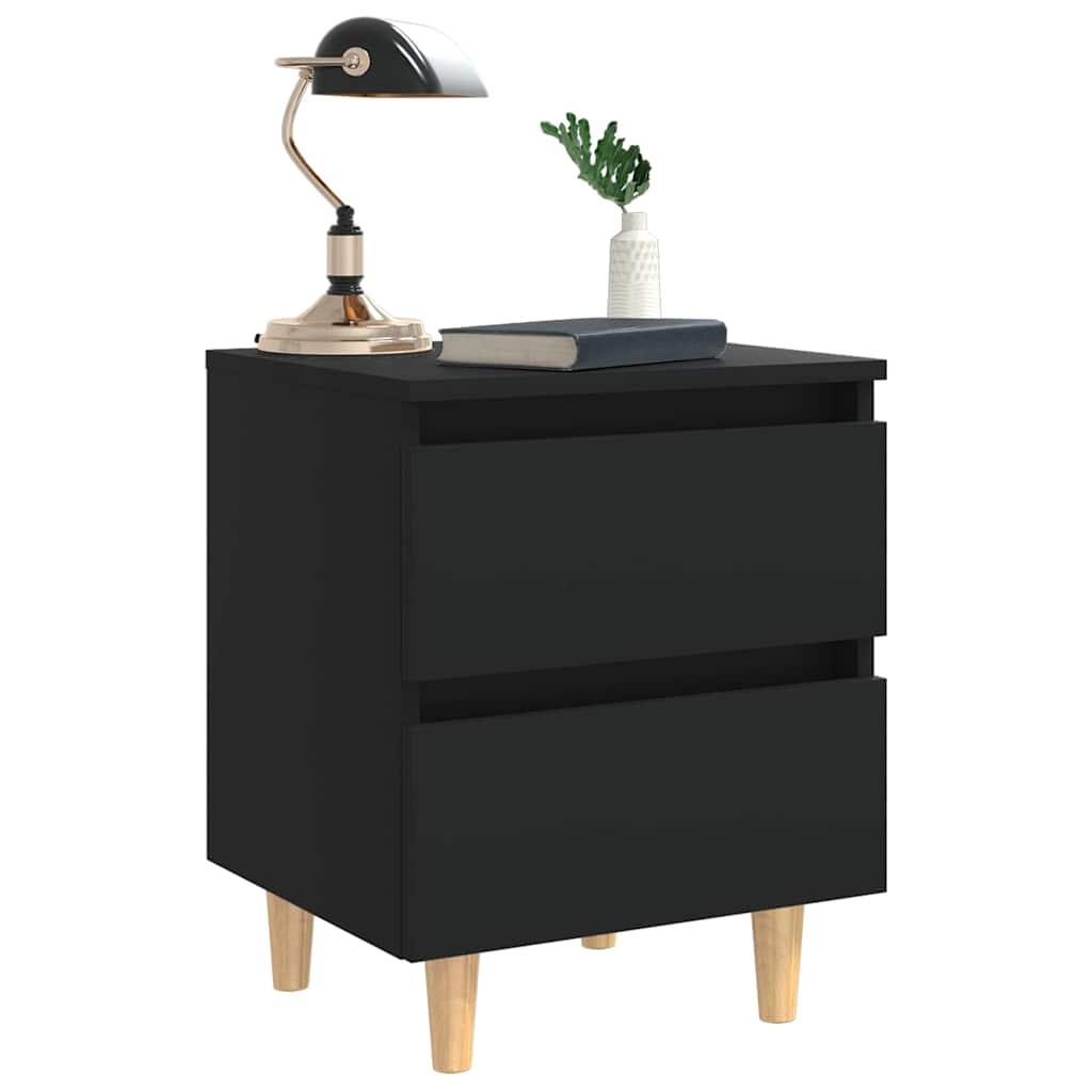 805854 vidaXL Bed Cabinets with Solid Pinewood Legs 2 pcs Black 40x35x50 cm