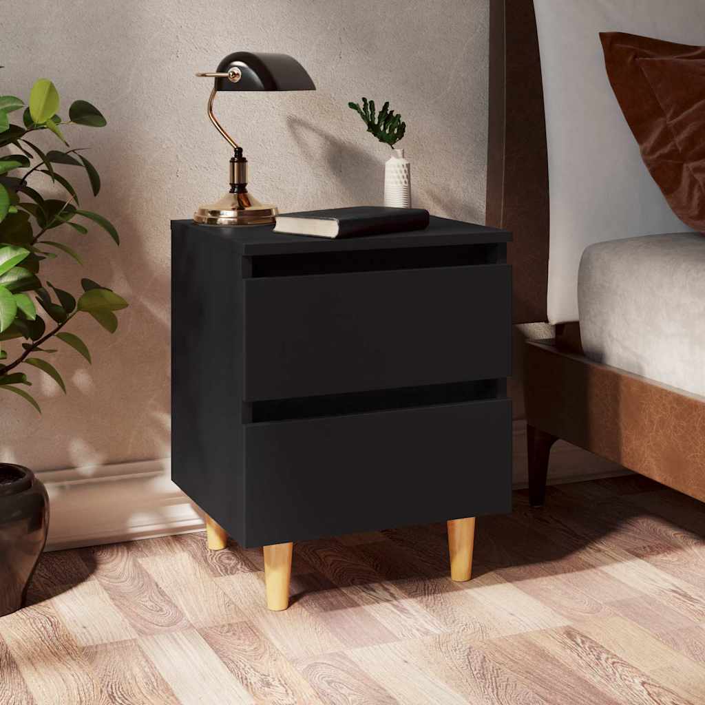 805854 vidaXL Bed Cabinets with Solid Pinewood Legs 2 pcs Black 40x35x50 cm