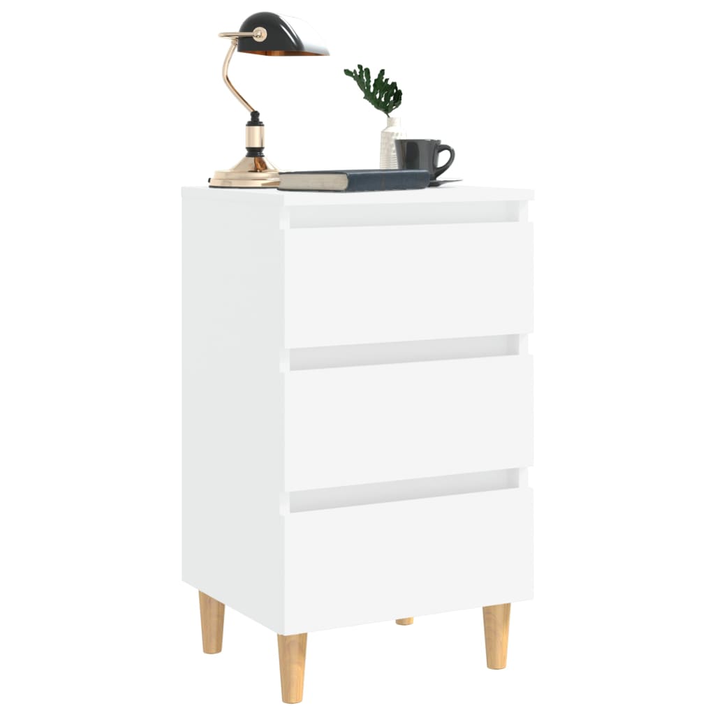 805887 vidaXL Bed Cabinet with Solid Wood Legs White 40x35x69 cm