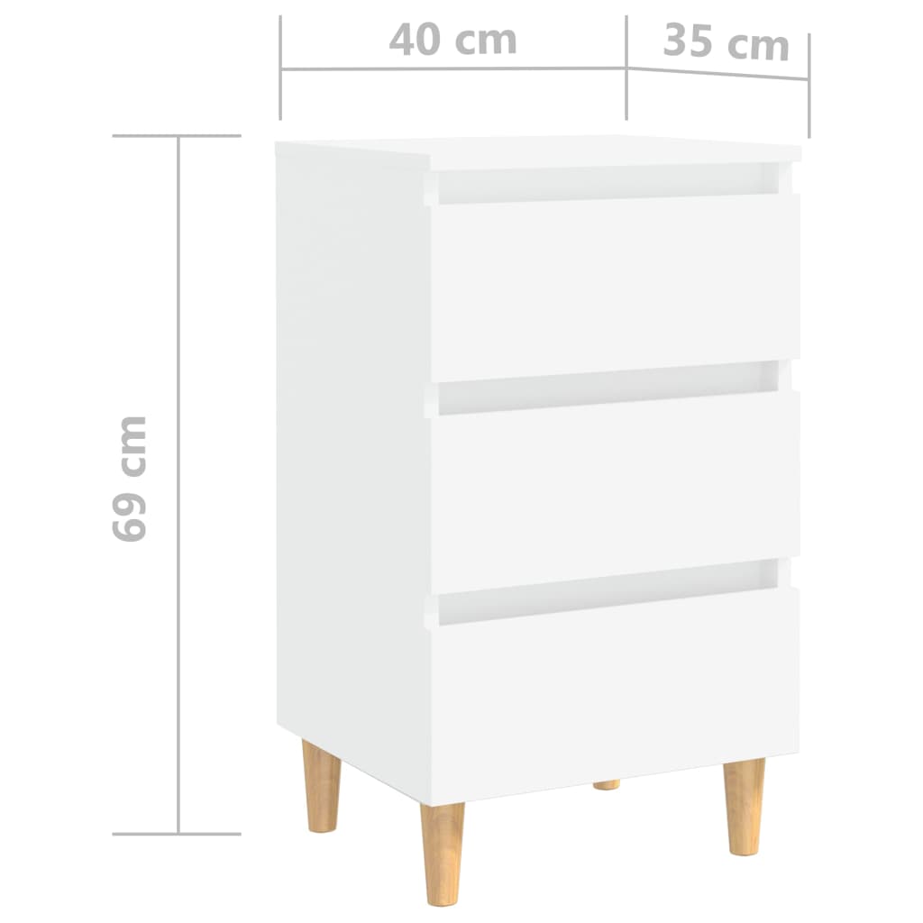 805887 vidaXL Bed Cabinet with Solid Wood Legs White 40x35x69 cm