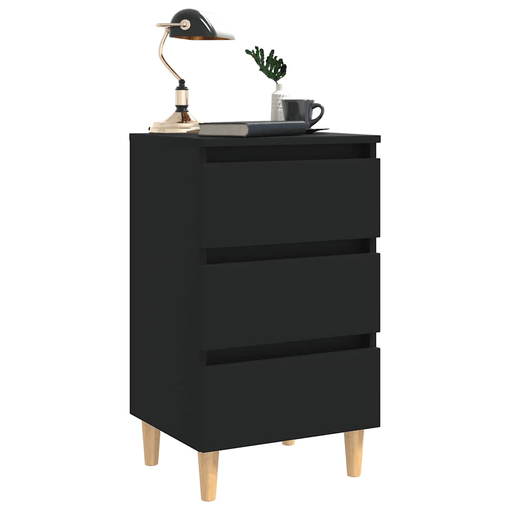805889 vidaXL Bed Cabinet with Solid Wood Legs Black 40x35x69 cm