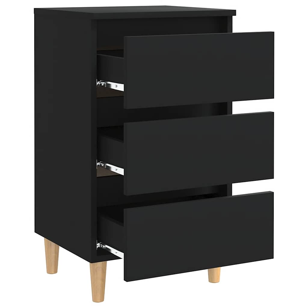805889 vidaXL Bed Cabinet with Solid Wood Legs Black 40x35x69 cm