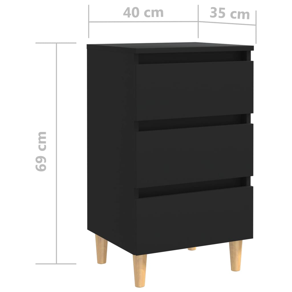 805889 vidaXL Bed Cabinet with Solid Wood Legs Black 40x35x69 cm