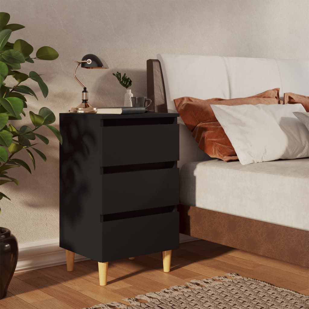 805889 vidaXL Bed Cabinet with Solid Wood Legs Black 40x35x69 cm