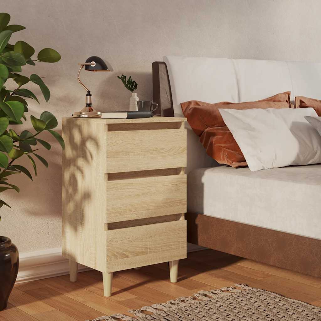 805893 vidaXL Bed Cabinet with Solid Wood Legs Sonoma Oak 40x35x69 cm