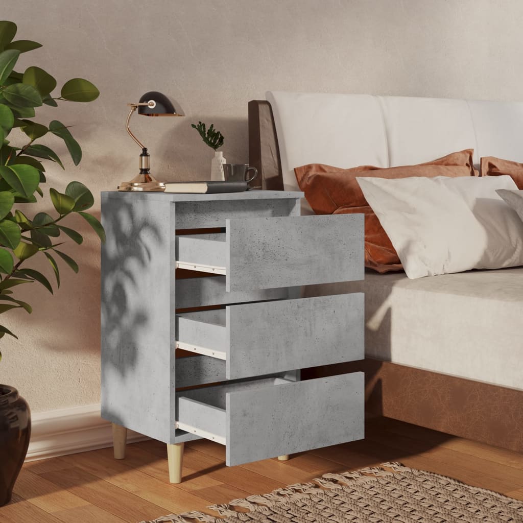 805895 vidaXL Bed Cabinet with Solid Wood Legs Concrete Grey 40x35x69 cm