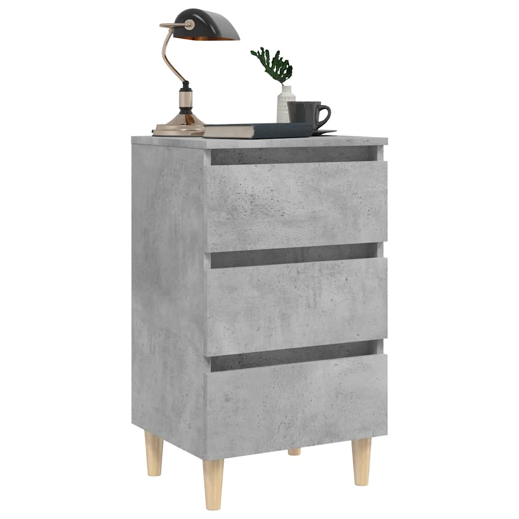 805895 vidaXL Bed Cabinet with Solid Wood Legs Concrete Grey 40x35x69 cm