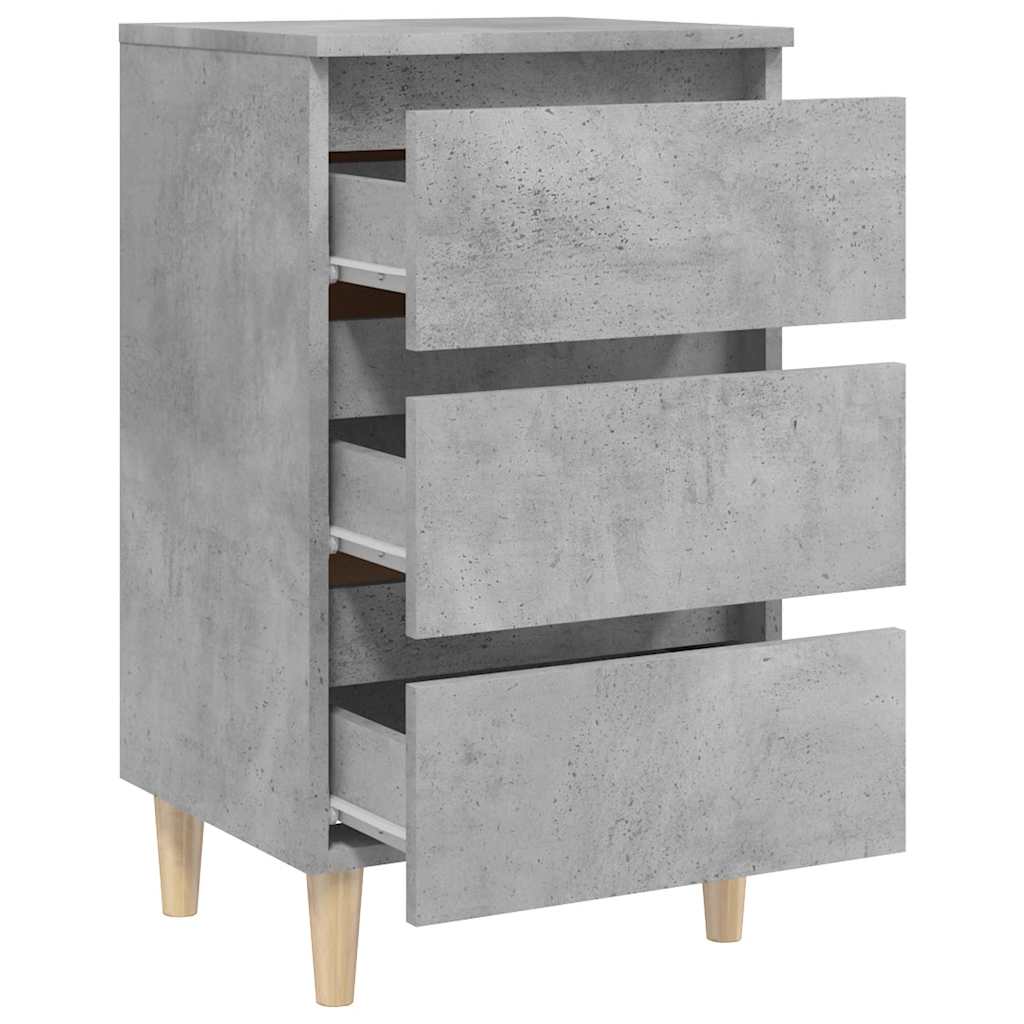 805895 vidaXL Bed Cabinet with Solid Wood Legs Concrete Grey 40x35x69 cm