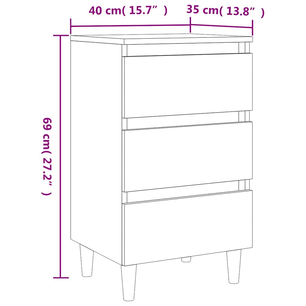 805895 vidaXL Bed Cabinet with Solid Wood Legs Concrete Grey 40x35x69 cm
