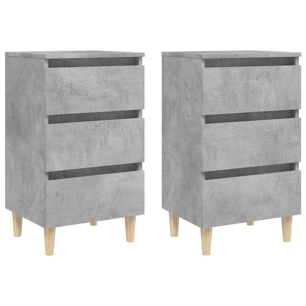 805896 vidaXL Bed Cabinets & Solid Wood Legs 2 pcs Concrete Grey 40x35x69 cm