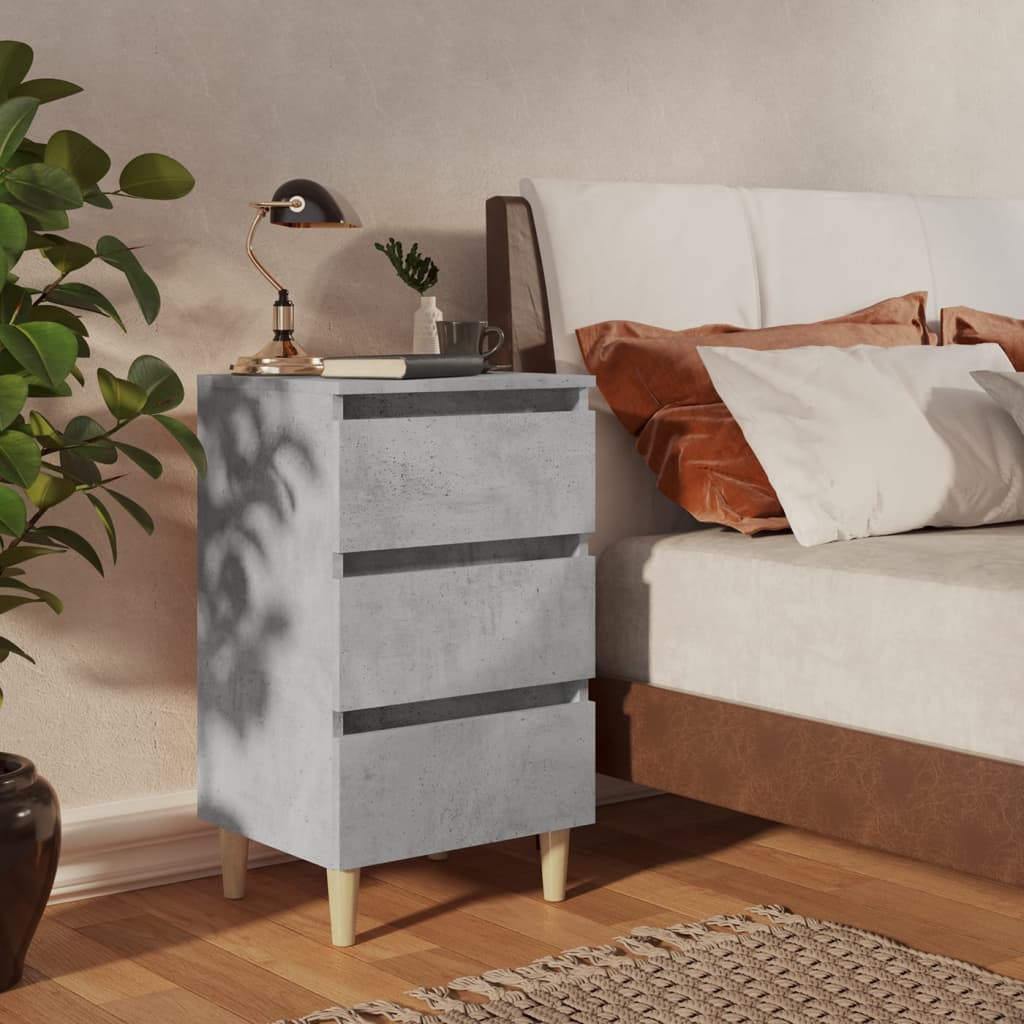 805896 vidaXL Bed Cabinets & Solid Wood Legs 2 pcs Concrete Grey 40x35x69 cm