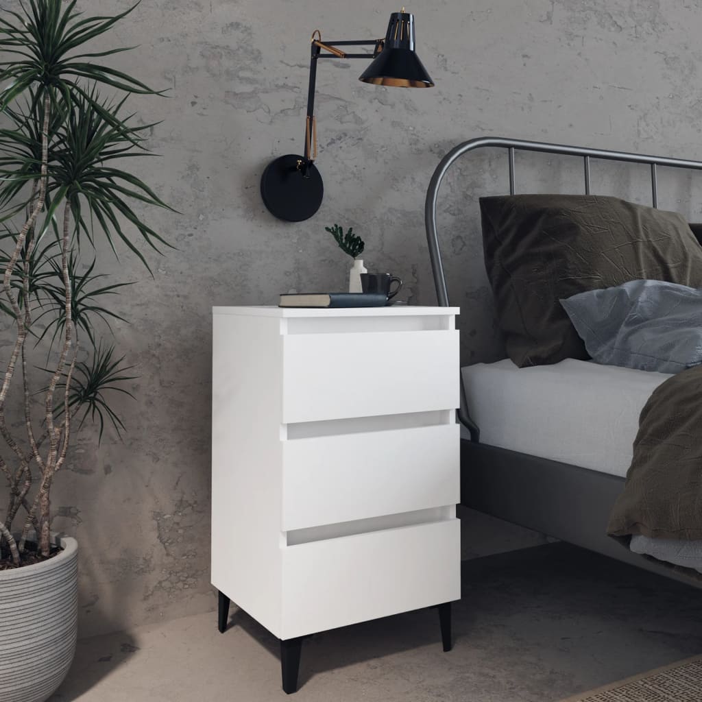 805905 vidaXL Bed Cabinet with Metal Legs White 40x35x69 cm