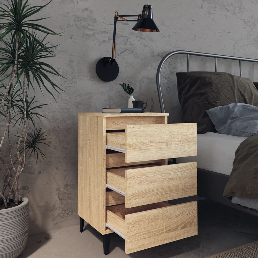 805911 vidaXL Bed Cabinet with Metal Legs Sonoma Oak 40x35x69 cm