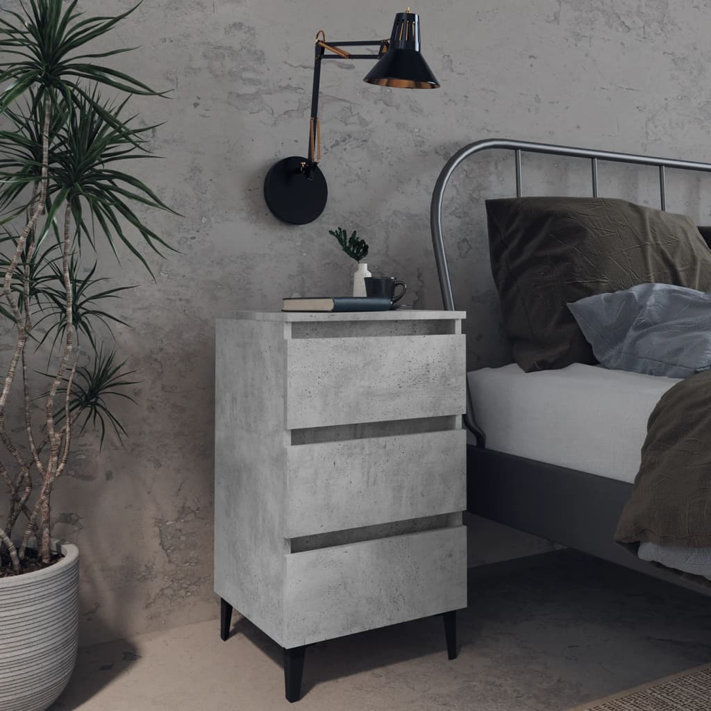 805913 vidaXL Bed Cabinet with Metal Legs Concrete Grey 40x35x69 cm