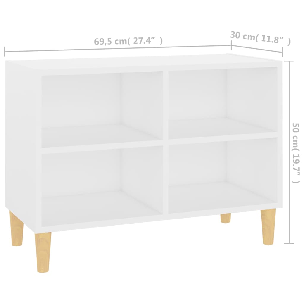 vidaXL TV Cabinet with Solid Wood Legs White 69.5x30x50 cm