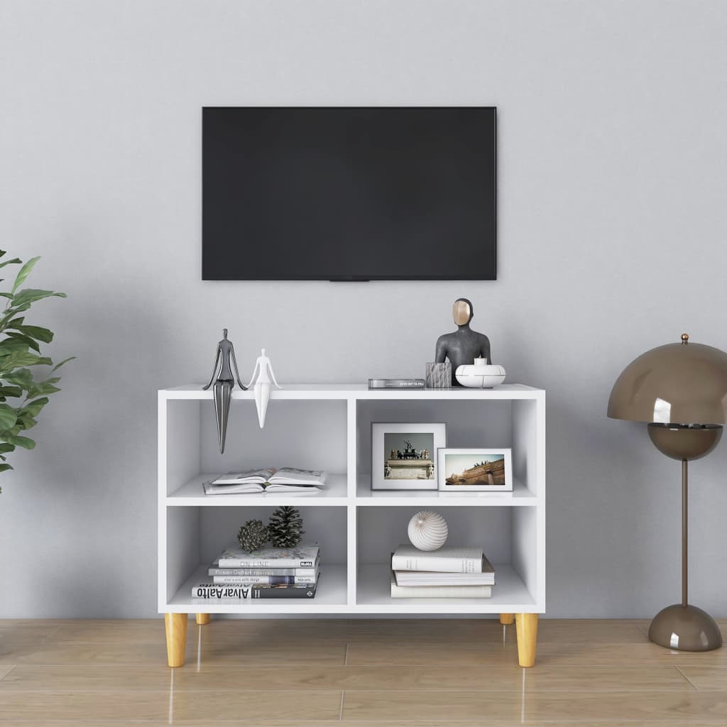 vidaXL TV Cabinet with Solid Wood Legs White 69.5x30x50 cm