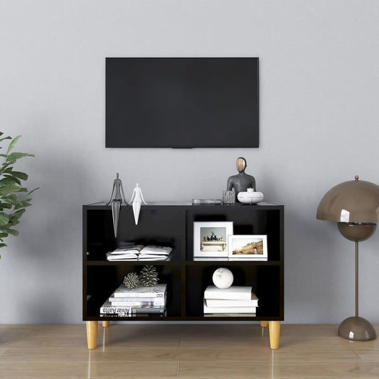 vidaXL TV Cabinet with Solid Wood Legs Black 69.5x30x50 cm