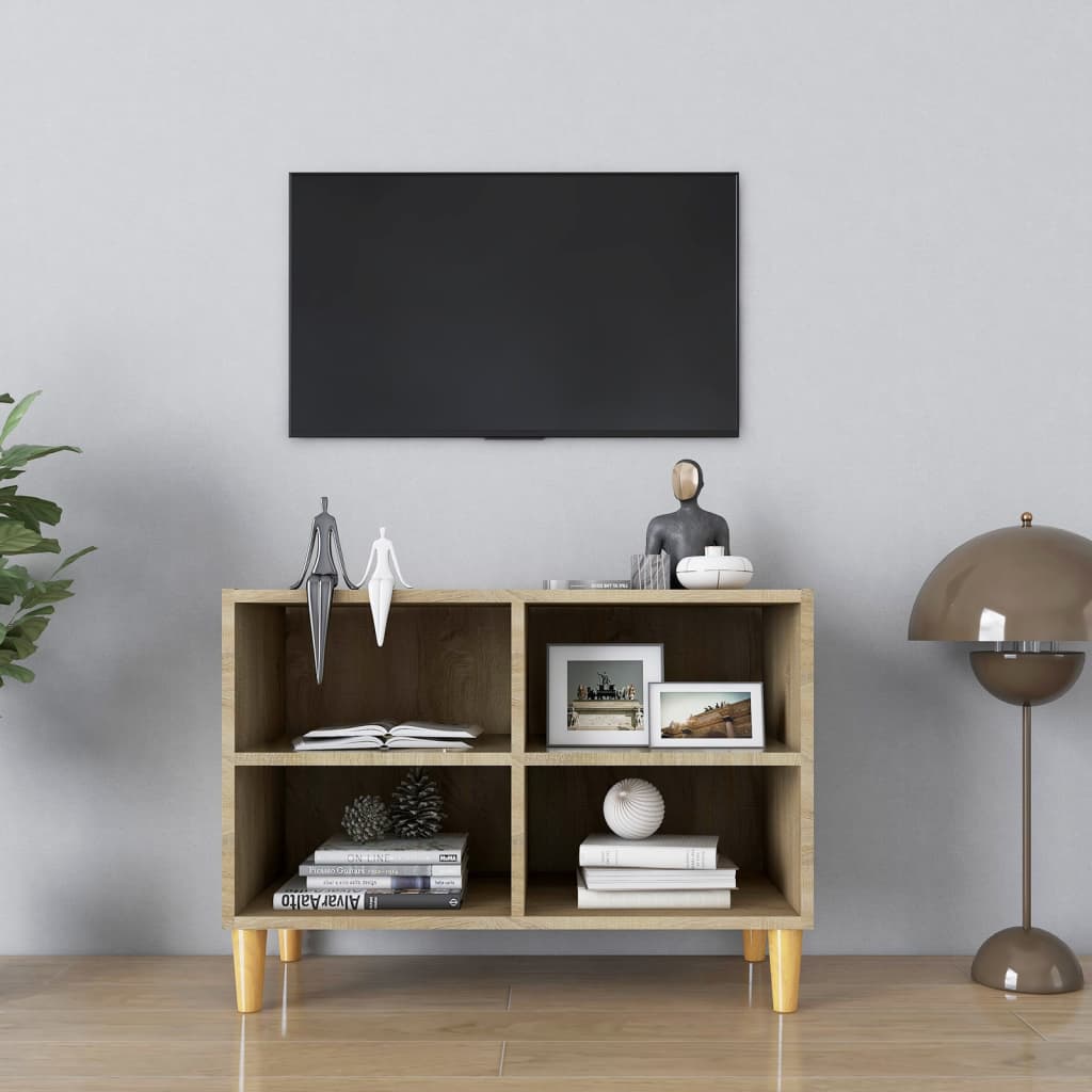 vidaXL TV Cabinet with Solid Wood Legs Sonoma Oak 69.5x30x50 cm