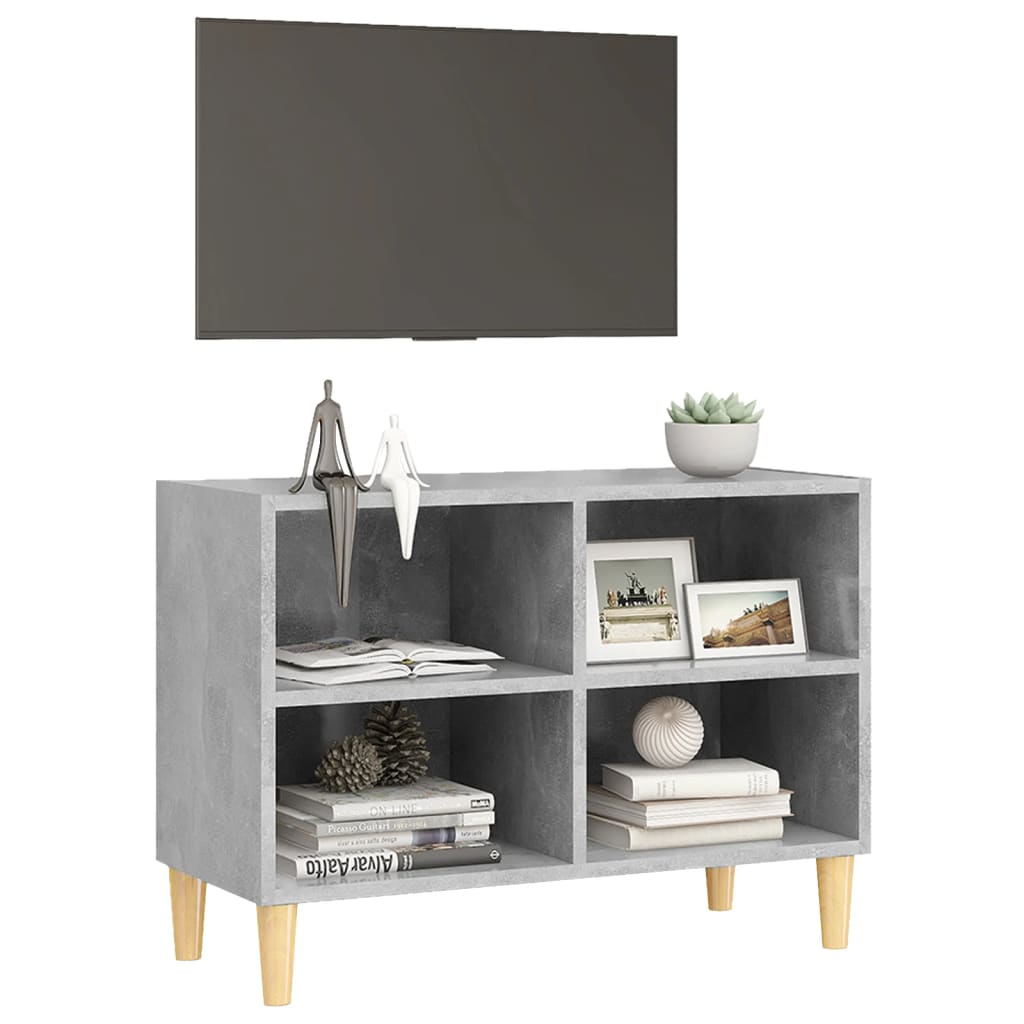 vidaXL TV Cabinet with Solid Wood Legs Concrete Grey 69.5x30x50 cm