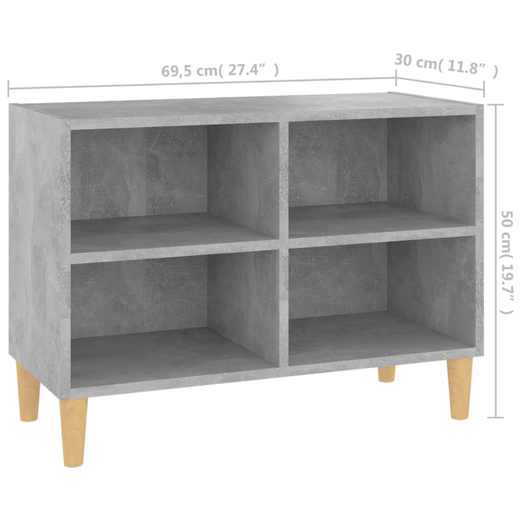 vidaXL TV Cabinet with Solid Wood Legs Concrete Grey 69.5x30x50 cm