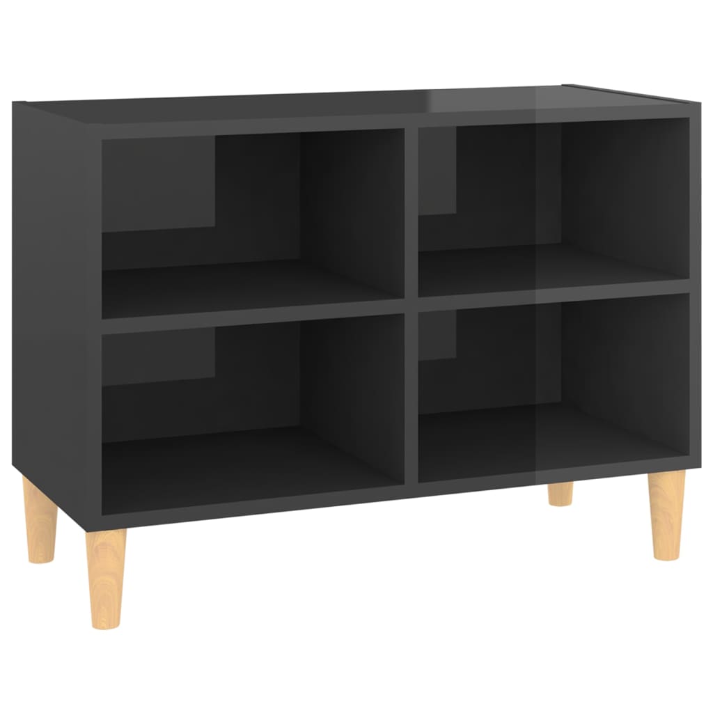 vidaXL TV Cabinet with Solid Wood Legs High Gloss Grey 69.5x30x50 cm