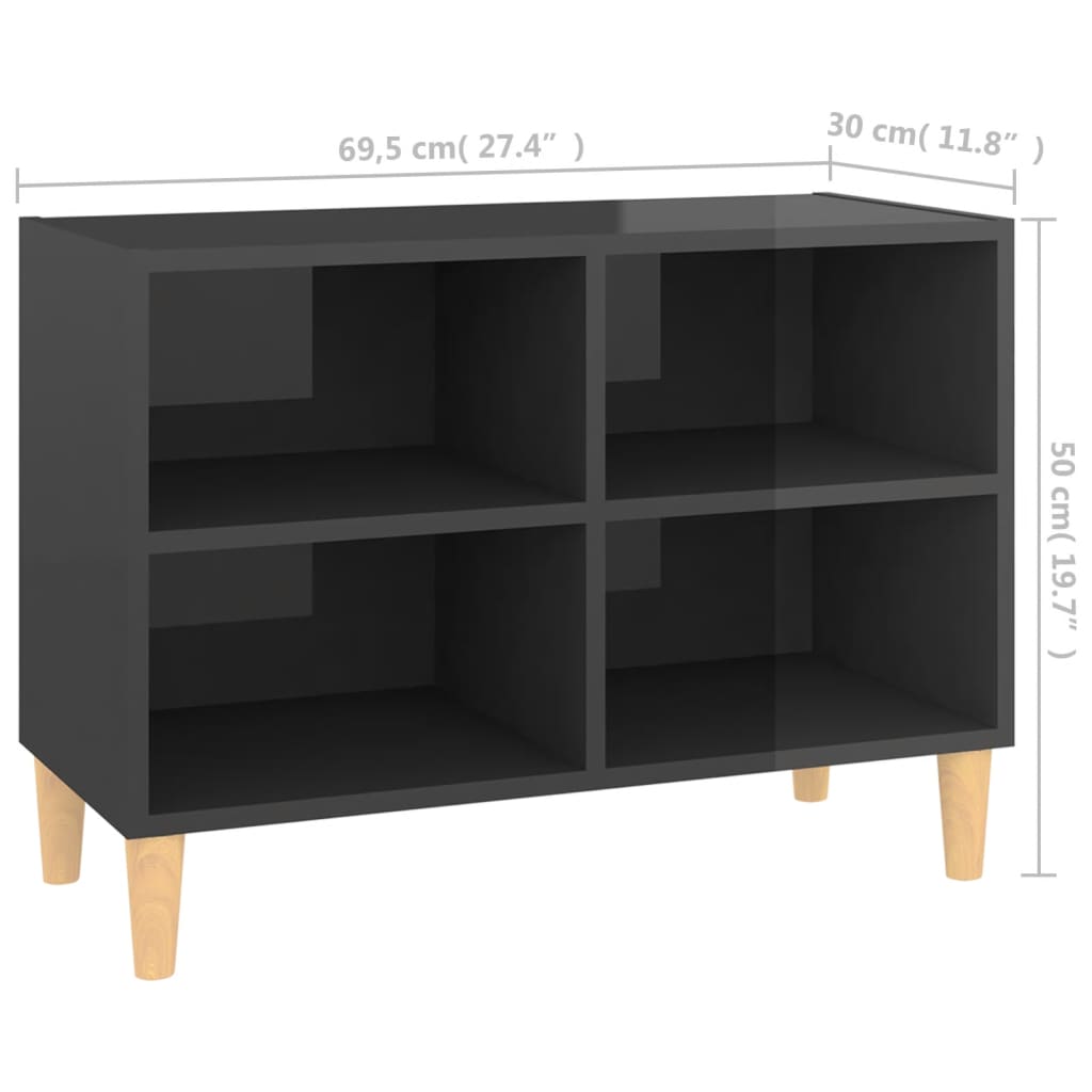 vidaXL TV Cabinet with Solid Wood Legs High Gloss Grey 69.5x30x50 cm