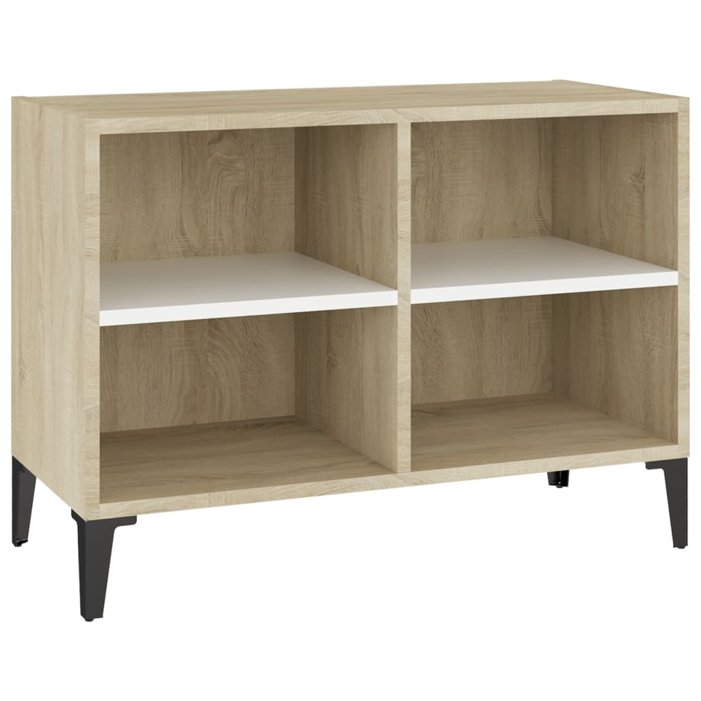 vidaXL TV Cabinet with Metal Legs White and Sonoma Oak 69.5x30x50 cm