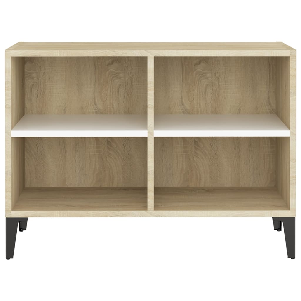 vidaXL TV Cabinet with Metal Legs White and Sonoma Oak 69.5x30x50 cm