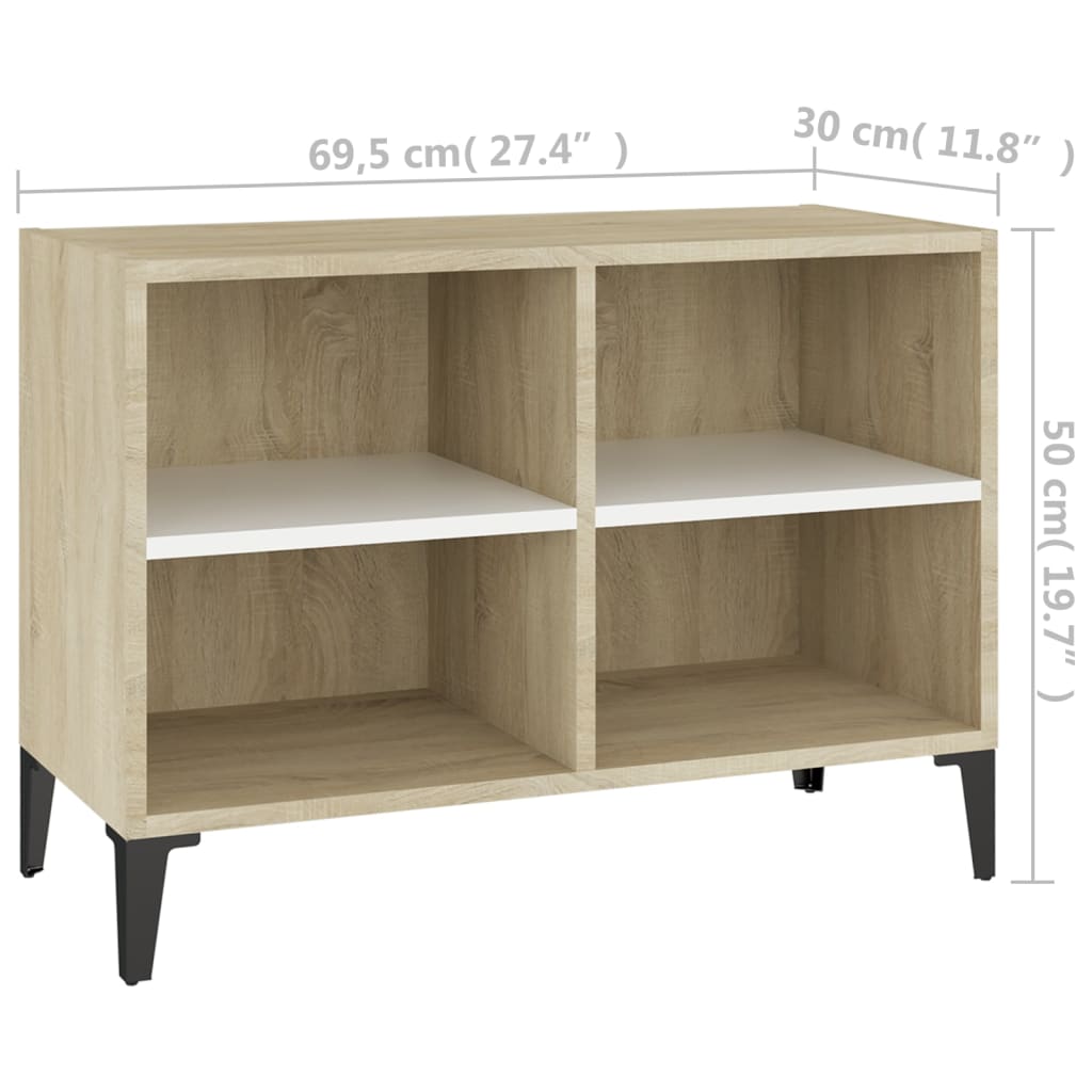 vidaXL TV Cabinet with Metal Legs White and Sonoma Oak 69.5x30x50 cm